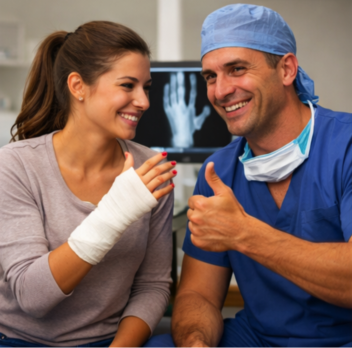 Patient looking happy after a Hand Fracture Surgery with her doctor.fracture hand surgery fractured hand surgery fracture hand surgery open fractures wrist fracture wrist fractures anaesthesia fracture hand surgery splint open fractures fracture hand surgery wrist fractures hand surgery splint wrist fractures wrist fracture wrist fracture open fractures fracture hand surgery wrist fractures open fractures fracture hand surgery