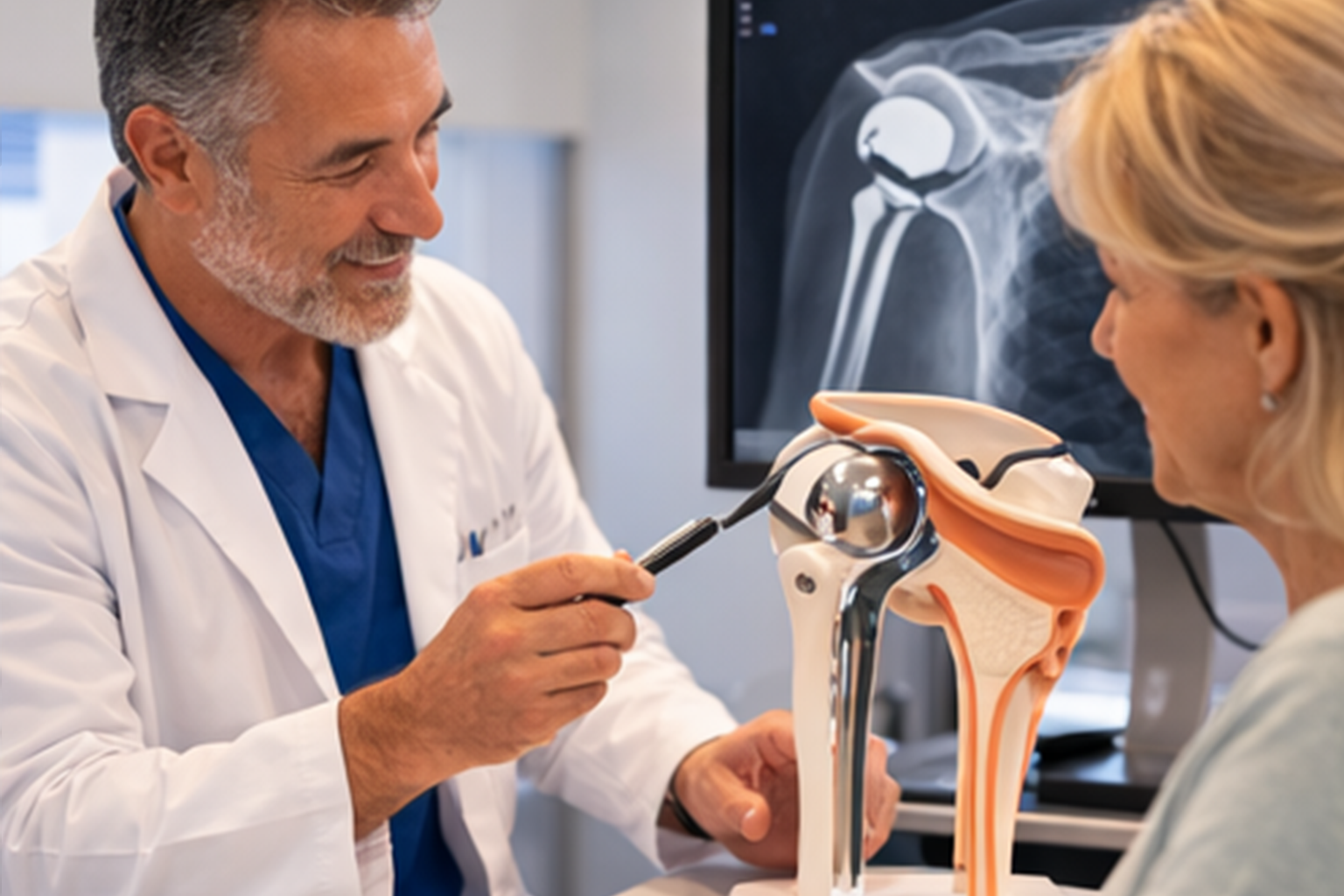 Orthopedic consultation about reverse shoulder replacement and shoulder arthritis treatment.