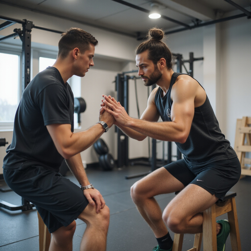Physical therapist closely observing an athlete performing a workout to ensure proper form in a gym setting analysis of sports biomechanics motion capture biomechanical analysis motion capture force force force emg emg gps tracking motion capture motion analysis analysis of sports biomechanics rehabilitation evaluation optimization biomechanics force sports biomechanics sports biomechanics analysis of sports biomechanics kinetics machine learning evaluation sensors kinetics motion analysis evaluation kinetics qualitative analysis rehabilitation kinematics biomechanical analysis qualitative analysis biomechanics plantar pressure sensors kinematics sensors evaluation sports biomechanics emg sports biomechanics biomechanical analysis force biomechanics plantar pressure quantitative analysis biomechanical analysis sports biomechanics emg biomechanical analysis rehabilitation optimization sensors biomechanics sensors quantitative analysis biomechanics biomechanics electromyography sports biomechanics electromyography biomechanics