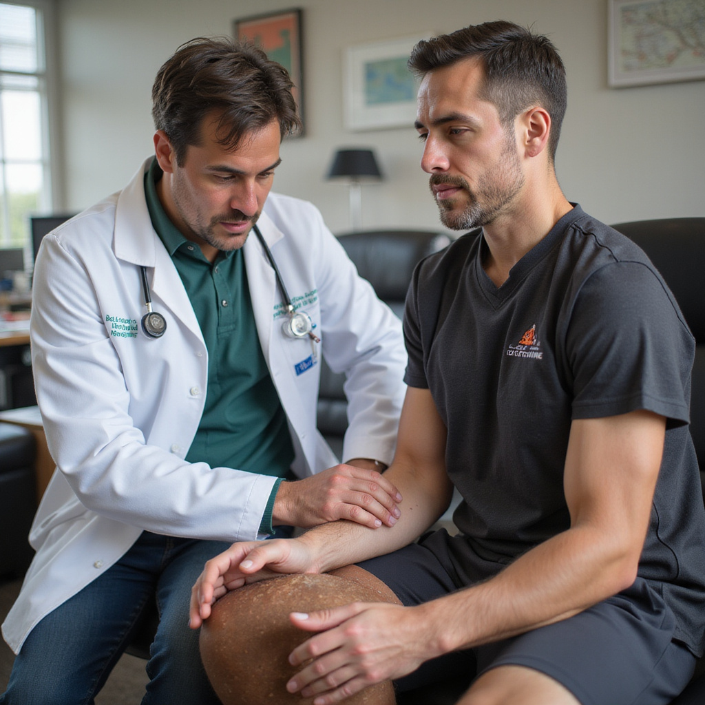 ALT TEXT: Doctor assessing an athlete’s injured shoulder by gently examining the joint in a sports medicine clinic frozen shoulder pain impingement shoulder injuries shoulder internal rotation range of motion internal rotation internal rotation shoulder injuries range of motion shoulder labrum shoulder injuries range of motion shoulder assessment of throwing shoulder shoulder glenohumeral shoulder biceps shoulder assessment of throwing shoulder physical examination scapula shoulder palpation scapula shoulder palpation internal rotation shoulder apprehension test acromioclavicular joint shoulder shoulder shoulder subscapularis inspection shoulder palpation internal rotation shoulder shoulder internal rotation shoulder patellofemoral pain syndrome labrum shoulder impingement labrum rotator cuff humerus shoulder shoulder injuries assessment of throwing shoulder biceps tendinitis shoulder slap tears rotator cuff instability physical exam shoulder assessment of throwing shoulder shoulder assessment of throwing shoulder rotator cuff shoulder pain infraspinatus pain assessment of throwing shoulder glenohumeral biceps shoulder pain scapula instability shoulder biceps subscapularis instability shoulder supraspinatus labrum shoulder instability glenohumeral pain instability shoulder glenohumeral instability adhesive capsulitis shoulder impingement shoulder