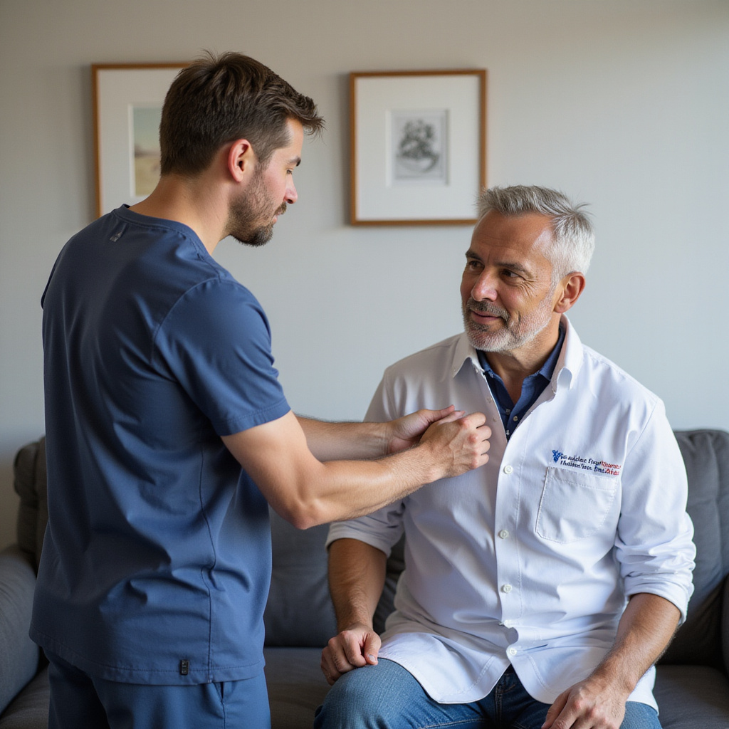 ALT TEXT: Sports medicine doctor gently examining an athlete’s injured shoulder in a bright clinic setting.shoulder glenohumeral frozen shoulder pain range of motion scapula shoulder range of motion glenohumeral infraspinatus scapula impingement shoulder injuries physical examination instability scapula assessment of throwing shoulder scapula humerus slap tears instability scapula scapula instability subscapularis shoulder pain assessment of throwing shoulder shoulder pain scapula range of motion supraspinatus shoulder pain inspection instability instability range of motion palpation internal rotation biceps tendinopathy shoulder inspection shoulder humerus hawkins-kennedy test internal rotation scapula rotator cuff shoulder scapula palpation apprehension test shoulder dislocation scapula shoulder instability pain shoulder shoulder physical examination shoulder assessment of throwing shoulder shoulder dislocation instability inspection shoulder shoulder injuries scapula pain shoulder impingement palpation assessment of throwing shoulder infraspinatus acromioclavicular joint glenohumeral shoulder range of motion impingement assessment of throwing shoulder slap lesions rotator cuff pain shoulder biceps frozen shoulder inspection rotator cuff physical exam biceps internal rotation subacromial impingement labrum assessment of throwing shoulder internal rotation glenohumeral