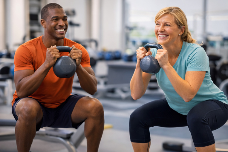 Patient exercising with physical therapist after a hip resurfacing surgery.