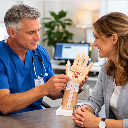 Doctor showing patient Ganglion Cyst Excision through a hand model.ganglion cysts ganglion cysts cysts ganglion cysts ganglion cyst ganglion cysts ganglion cysts ganglion cysts cysts hand surgery